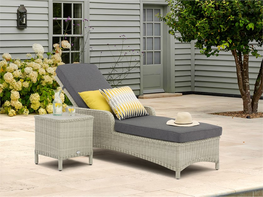 Chedworth Dove Grey Rattan Lounger with Coffee Table Alternative Image
