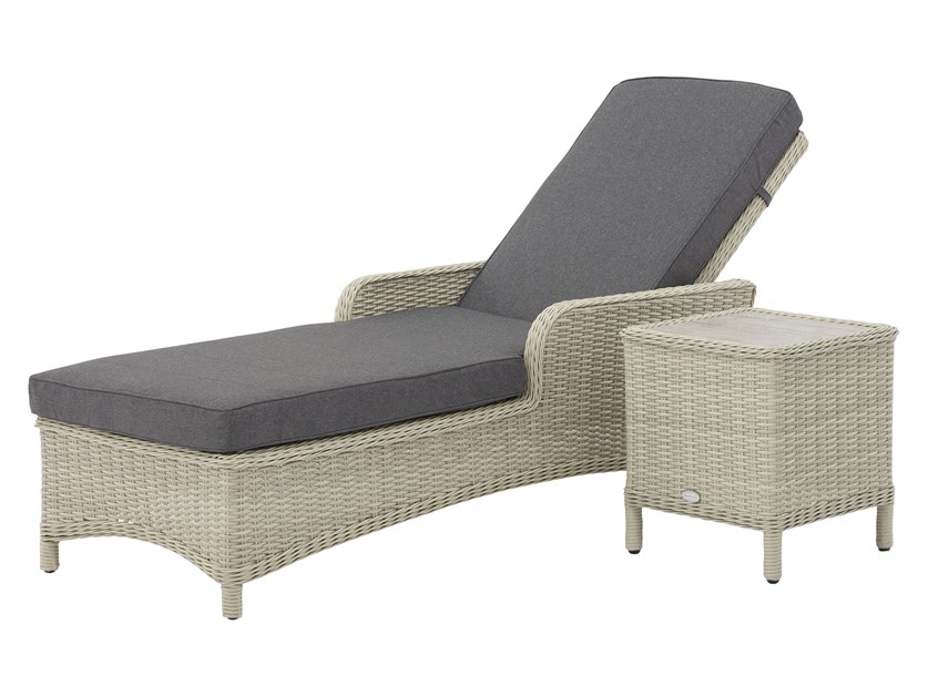 Chedworth Dove Grey Rattan Lounger with Coffee Table Alternative Image