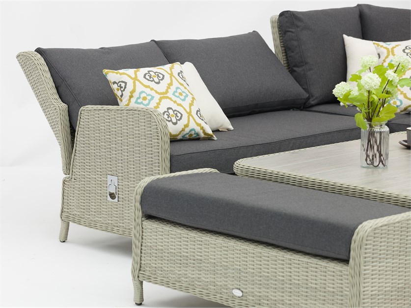 Chedworth Dove Grey Rattan Reclining Corner Sofa with Square Dual Height Table & 2 Benches Alternative Image