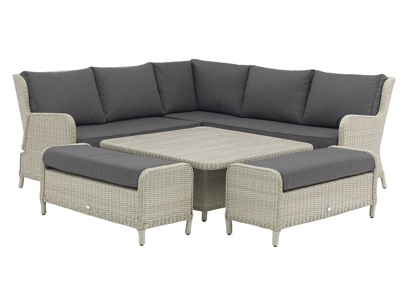 Chedworth Dove Grey Rattan Reclining Corner Sofa with Square Dual Height Table & 2 Benches Alternative Image