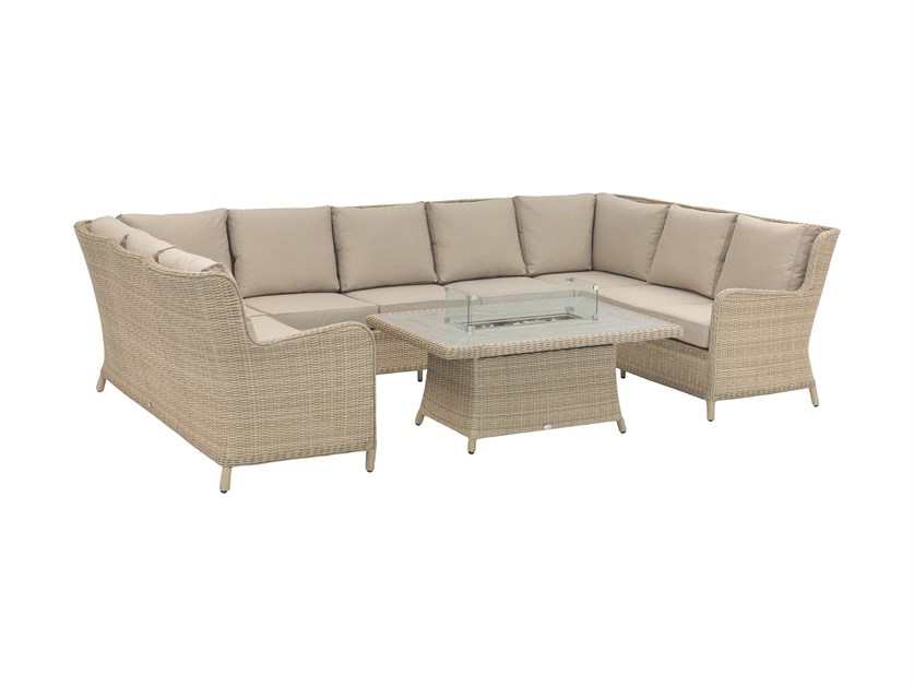 Chedworth Sandstone Rattan U-Shaped Sofa with Rectangle Firepit Coffee Table Alternative Image