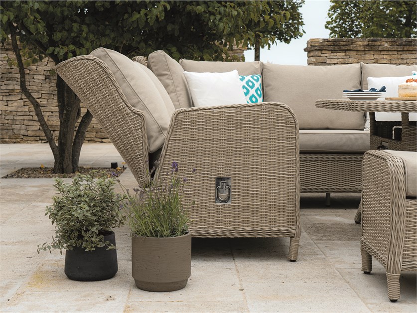 Chedworth Sandstone Rattan Reclining Corner Sofa with Square Firepit Table & 2 Benches Alternative Image