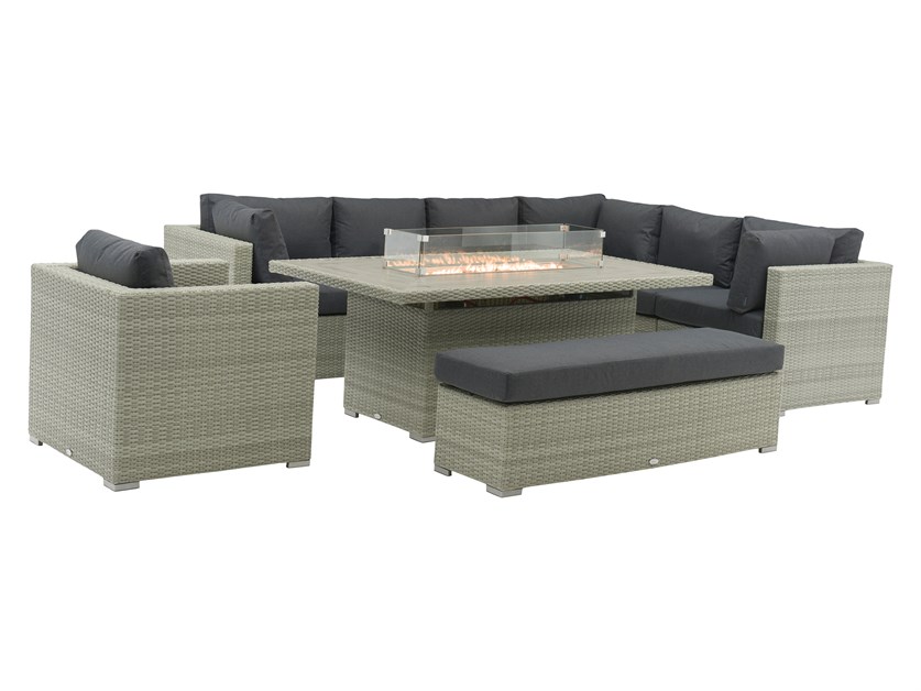 Kingscote Cloud Rattan L-Shape Sofa with Rectangle Firepit Table, Armchair & Bench Alternative Image