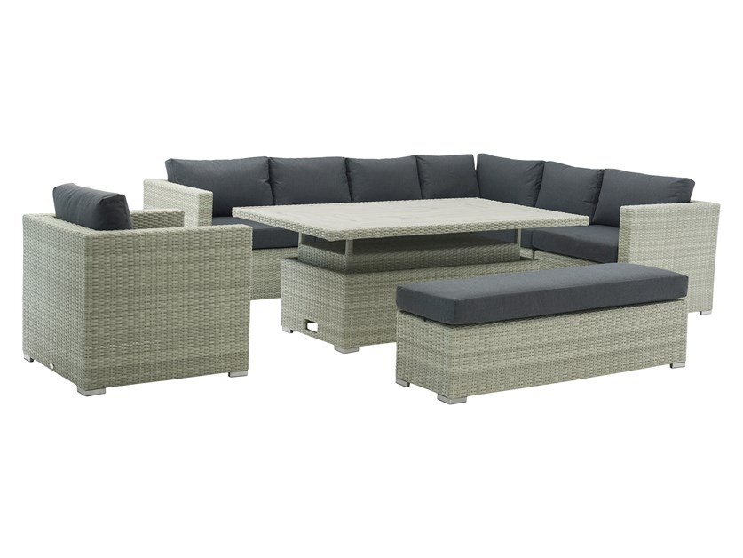 Kingscote Cloud Rattan L-Shape Sofa with Rectangle Dual Height Table, Armchair & Bench Alternative Image