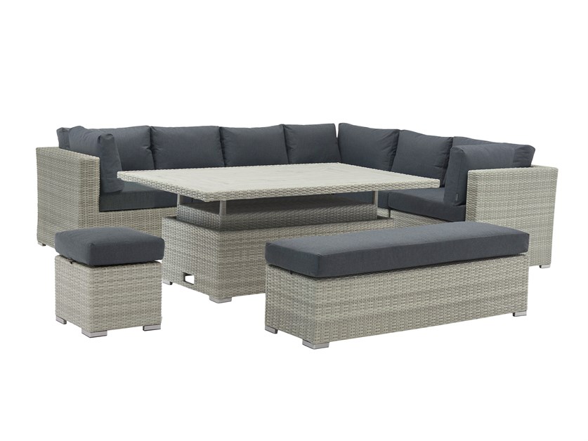 Kingscote Cloud Rattan L-Shape Sofa with Rectangle Dual Height Table, Bench & Stool Alternative Image