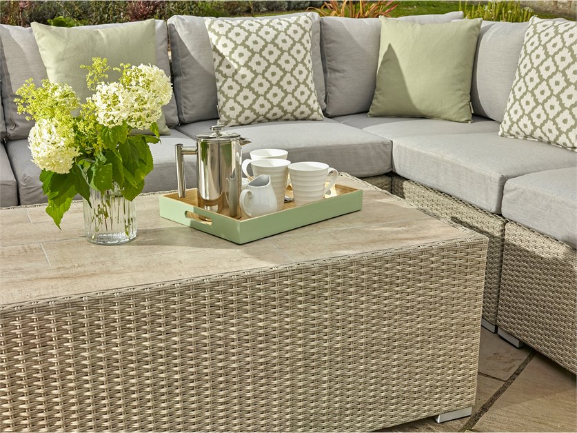 Kingscote Nutmeg Rattan L-Shape Sofa with Rectangle Coffee Table Alternative Image