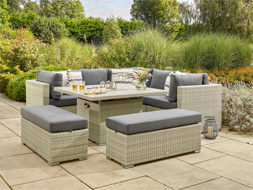 Kingscote Cloud Rattan Corner Sofa with Square Firepit Table & 2 Benches Alternative Image