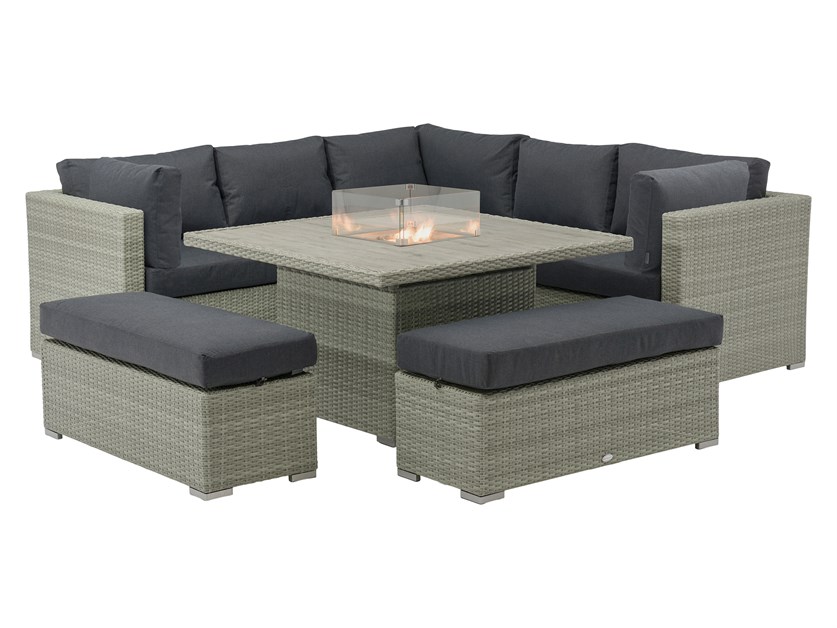 Kingscote Cloud Rattan Corner Sofa with Square Firepit Table & 2 Benches Alternative Image