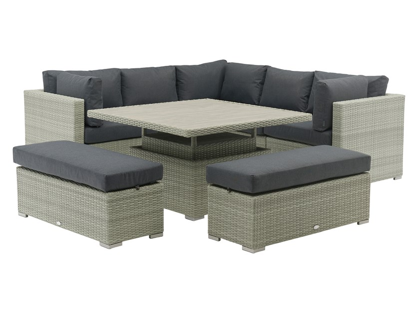 Kingscote Cloud Rattan Corner Sofa with Square Dual Height Table & 2 Benches Alternative Image