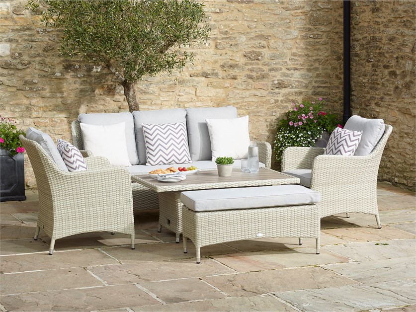 Tetbury Nutmeg Rattan 3 Seater Sofa with Rectangle Dual Height, Tree-Free Top Table, 2 Armchairs & Bench Alternative Image
