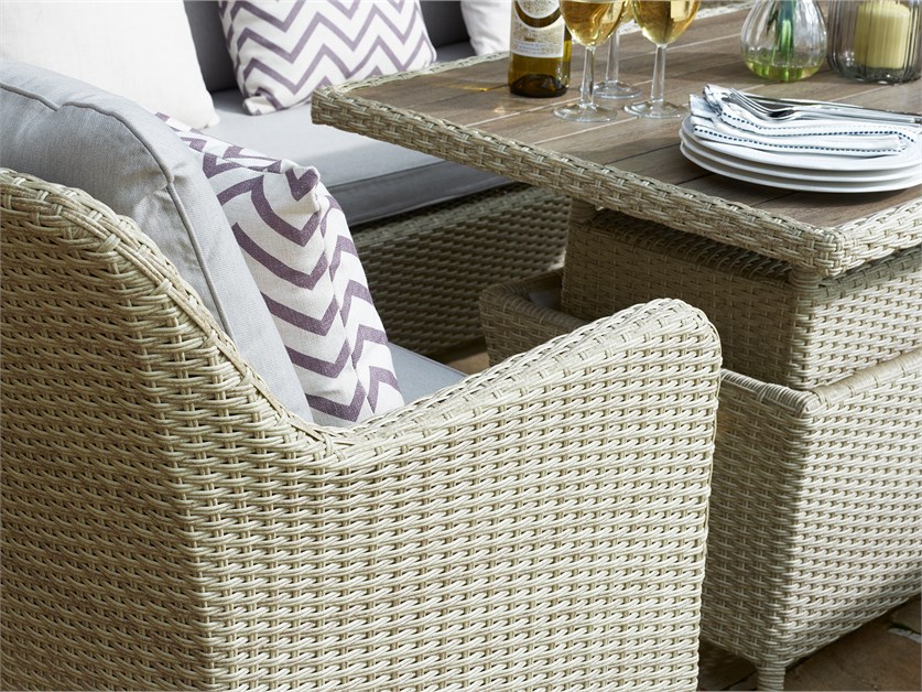 Tetbury Nutmeg Rattan 3 Seater Sofa with Rectangle Dual Height, Tree-Free Top Table, 2 Armchairs & Bench Alternative Image