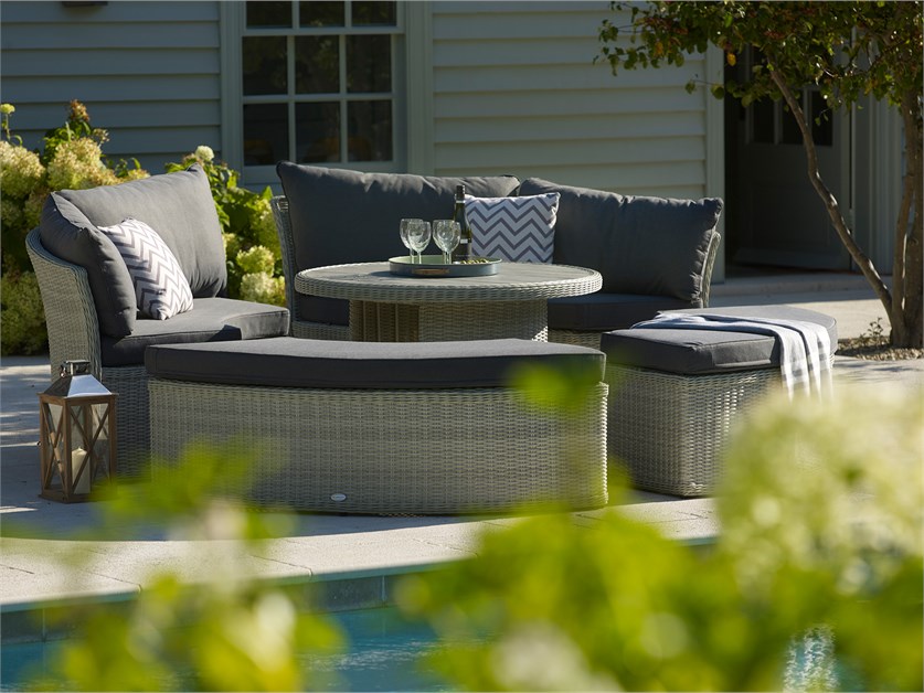 Monterey Dove Grey Rattan Daybed Set with Round Ceramic Dual Height Table Alternative Image