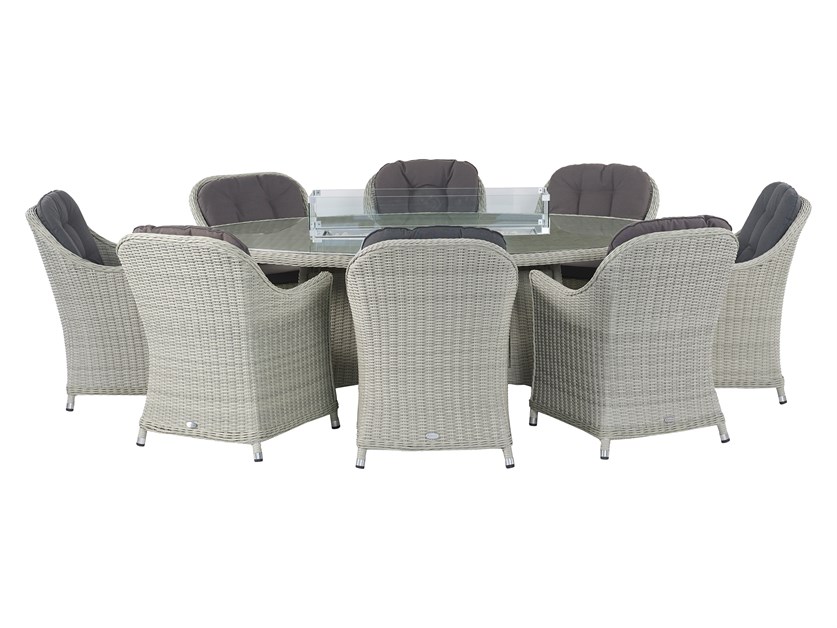 Monterey Dove Grey Rattan Elliptical Firepit Dining Table with 8 Armchairs Alternative Image