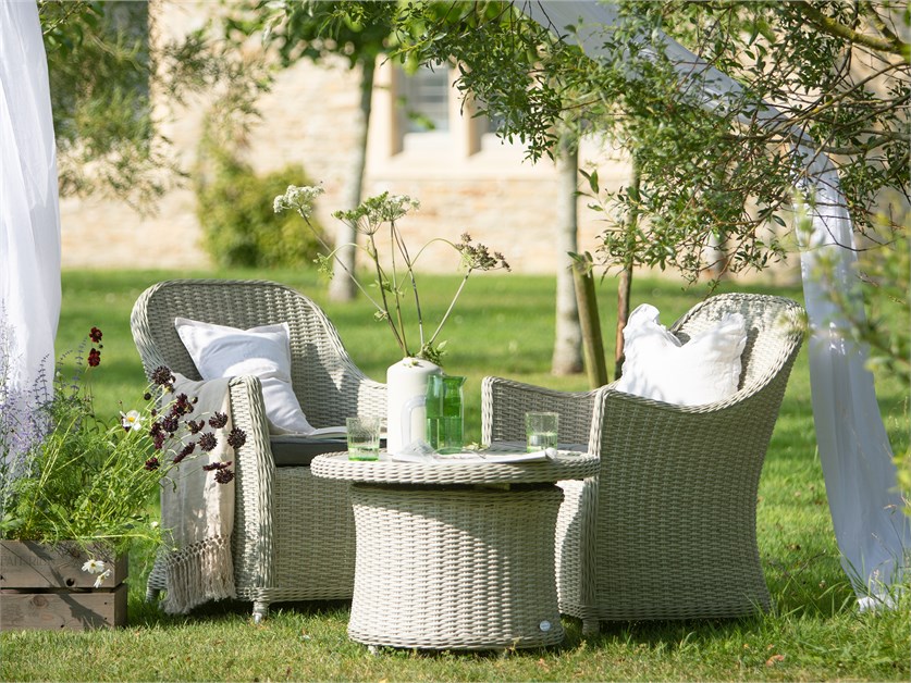 Monterey Dove Grey Rattan Round Dual Height Bistro Table Set with 2 Armchairs Alternative Image