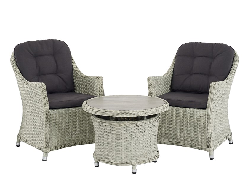 Monterey Dove Grey Rattan Round Dual Height Bistro Table Set with 2 Armchairs Alternative Image