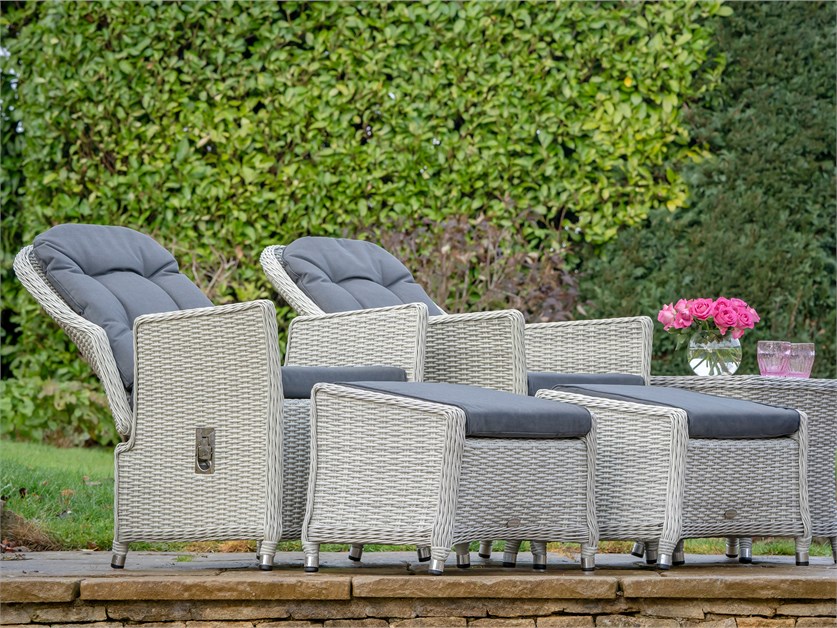 Monterey Dove Grey Rattan Recliner Set with 2 Footstools & Side Table Alternative Image