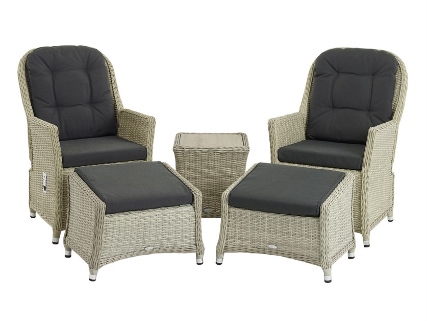 Monterey Dove Grey Rattan Recliner Set with 2 Footstools & Side Table Alternative Image