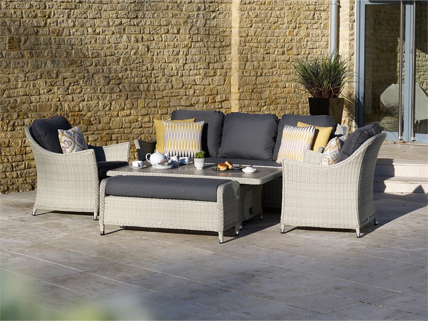 Monterey Dove Grey Rattan 3 Seater Sofa with Dual Height Rectangle Table, 2 Armchairs & Bench Alternative Image
