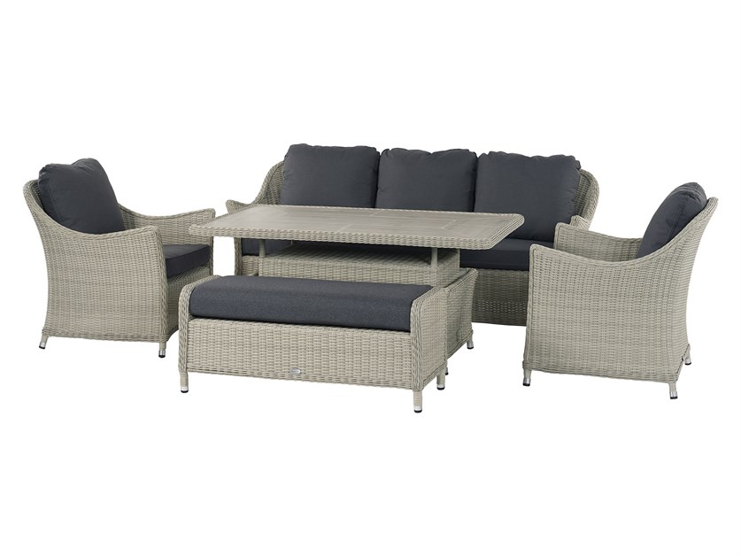 Monterey Dove Grey Rattan 3 Seater Sofa with Dual Height Rectangle Table, 2 Armchairs & Bench Alternative Image