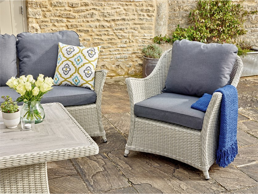 Monterey Dove Grey Rattan 2 Seater Sofa with Firepit Coffee Table & 2 Armchairs Alternative Image