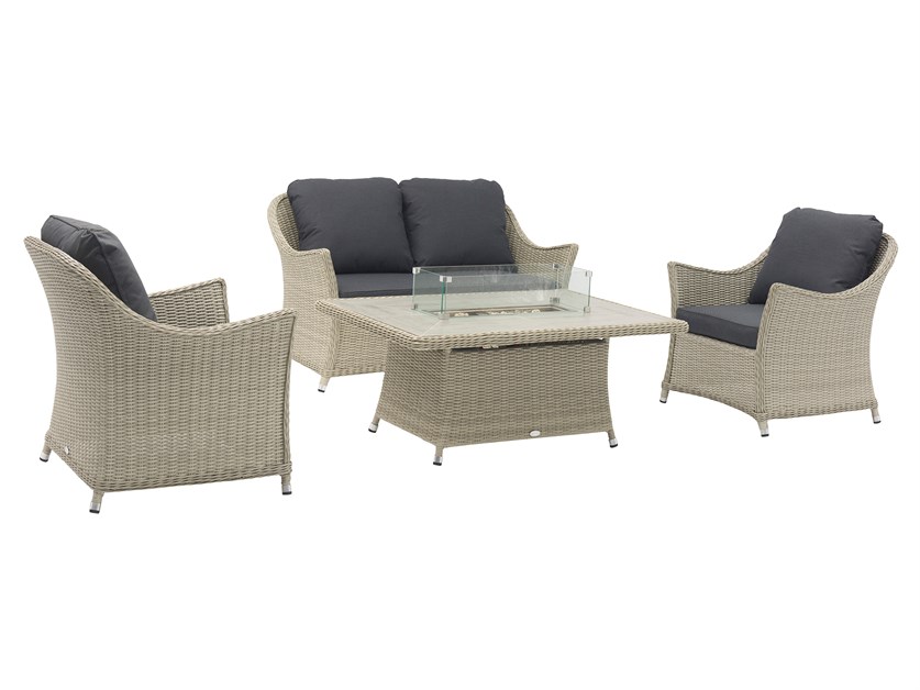 Monterey Dove Grey Rattan 2 Seater Sofa with Firepit Coffee Table & 2 Armchairs Alternative Image