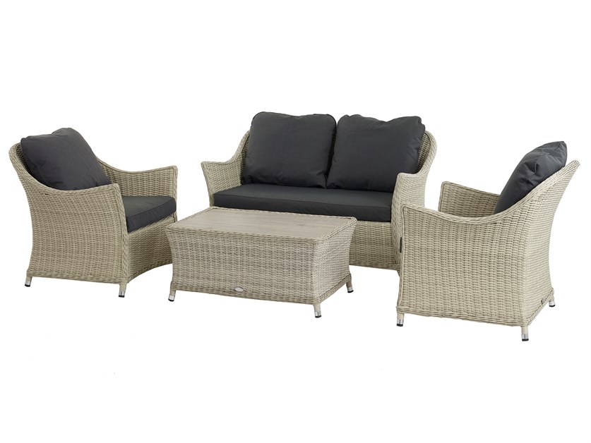 Monterey Dove Grey Rattan 2 Seater Sofa with Rectangle Coffee Table & 2 Armchairs Alternative Image