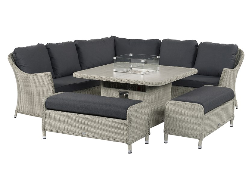 Monterey Dove Grey Rattan Curved Corner Sofa with Square Firepit Table & 2 Benches Alternative Image