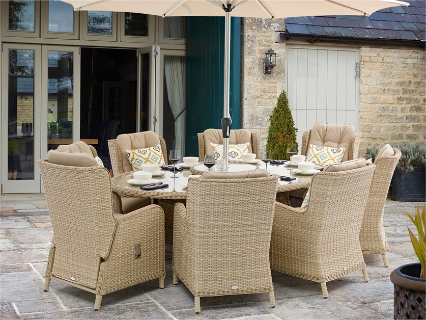 Somerford Rattan 8 Seat Elliptical Dining Set (including 2 Recliners) with Lazy Susan, Parasol & Base Alternative Image