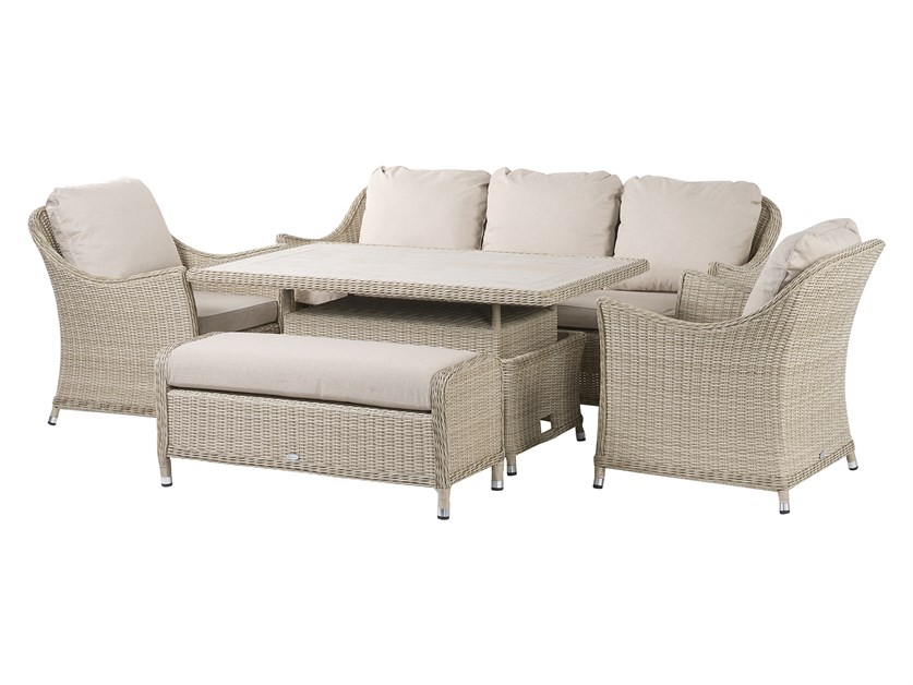 Monterey Sandstone Rattan 3 Seater Sofa with Dual Height Rectangle Table, 2 Armchairs & Bench Alternative Image
