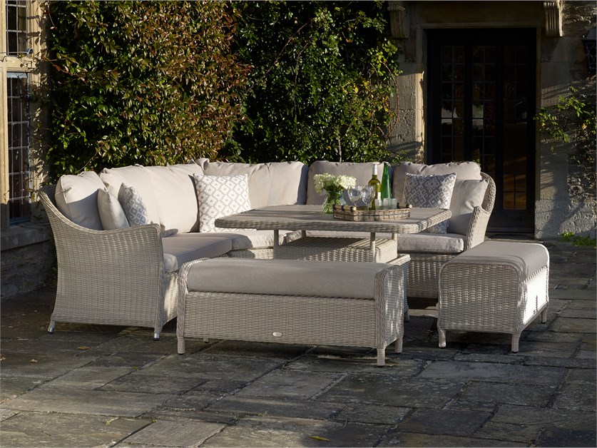 Monterey Sandstone Rattan Curved Corner Sofa with Square Dual Height Table & 2 Benches Alternative Image