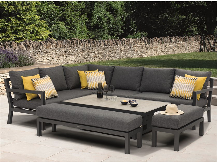 La Rochelle L-Shape Sofa with Rectangle Dual-Height Table, Large Bench & Standard Bench (Cushions in Slate Grey) Alternative Image