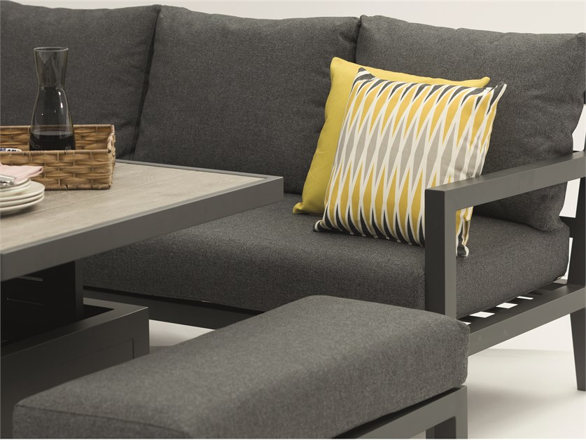 La Rochelle L-Shape Sofa with Rectangle Dual-Height Table, Bench & Short Bench (Cushions in Slate Grey) Alternative Image