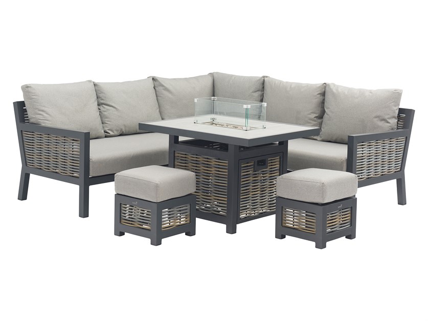 Portofino Wicker Mini Corner Sofa with Firepit Table & 2 Stools Alternative Image