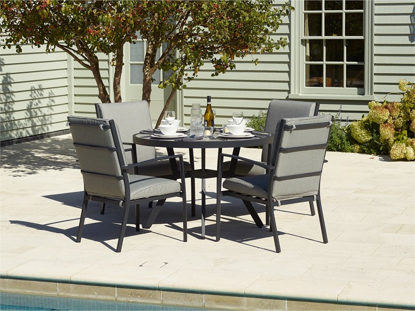 Seville 4 Seat Round Dining Set with Valencia Armchairs, Parasol & Base Alternative Image