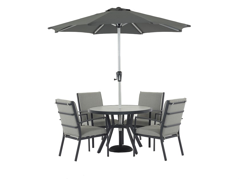 Seville 4 Seat Round Dining Set with Valencia Armchairs, Parasol & Base Alternative Image