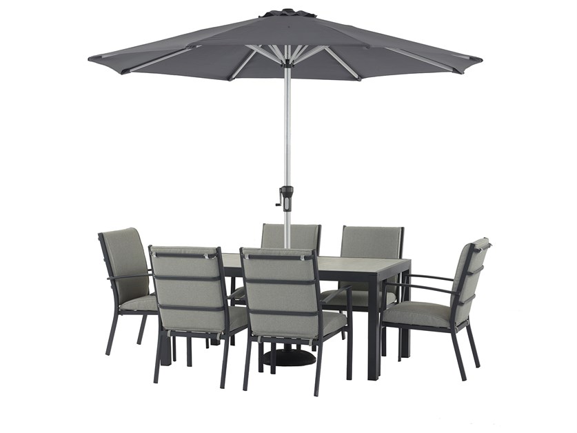 Seville 6 Seat Rectangle Dining Set with Valencia Armchairs, Parasol & Base Alternative Image