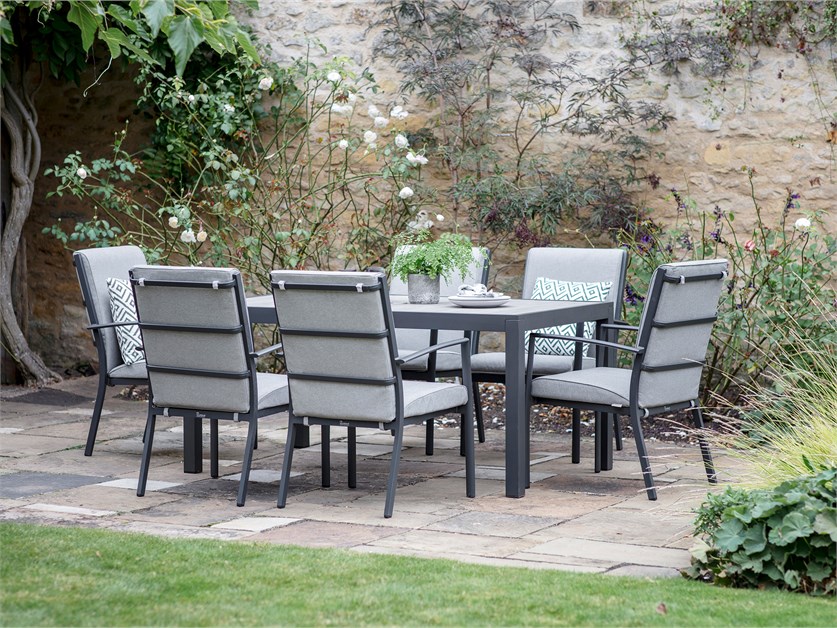 Seville 6 Seat Rectangle Dining Set with Valencia Armchairs, Parasol & Base Alternative Image