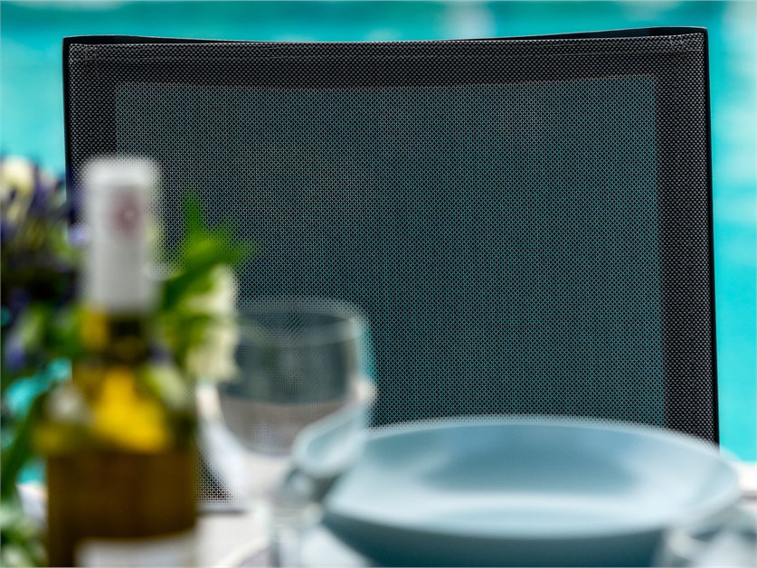 Seville Textilene 6 Seat Rectangle Dining Set with Parasol & Base Alternative Image