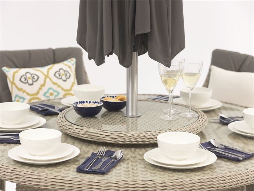 Cherington Rattan 6 Seat Round Dining Set with Parasol & Base Alternative Image