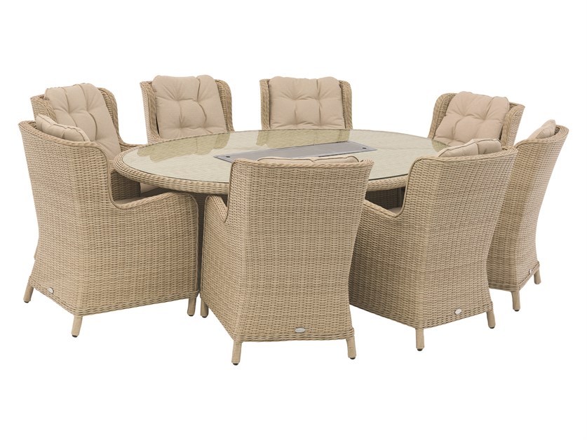 Chedworth Sandstone Rattan Elliptical Firepit Dining Table with 8 Armchairs Alternative Image