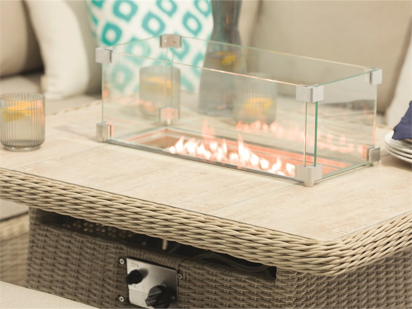 Chedworth Sandstone Rattan Reclining Mini Corner Sofa with Firepit Table & 2 Stools Alternative Image