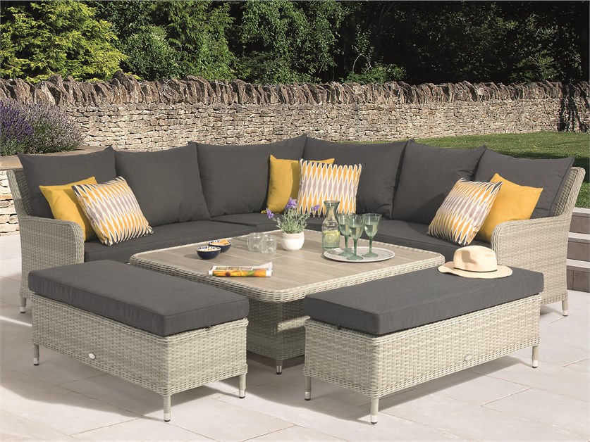 Hampton Cloud Rattan Corner Sofa with Square Dual Height Table & 2 Benches Alternative Image