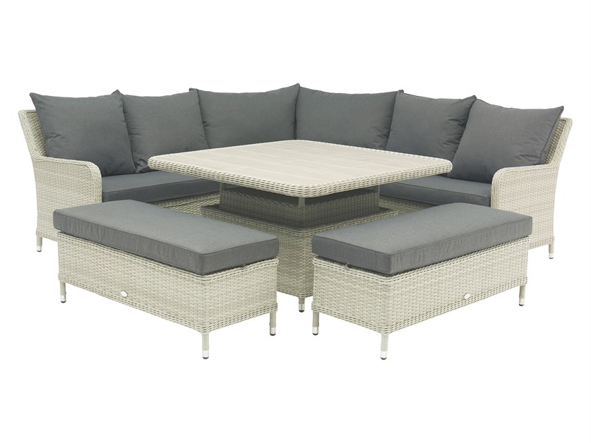 Hampton Cloud Rattan Curved Corner Sofa with Square Dual Height Table & 2 Benches Alternative Image