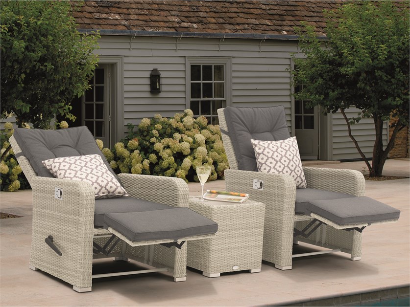Kingscote Cloud Rattan Recliner Set with Integrated Footstools & Side Table Alternative Image