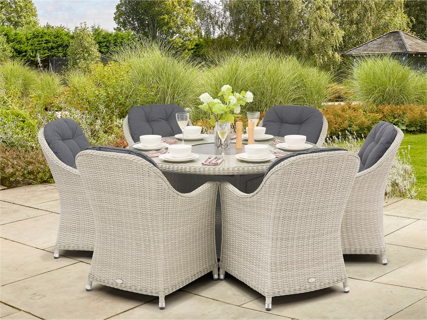 Monterey Dove Grey Rattan Round Dining Firepit Table with 6 Armchairs Alternative Image