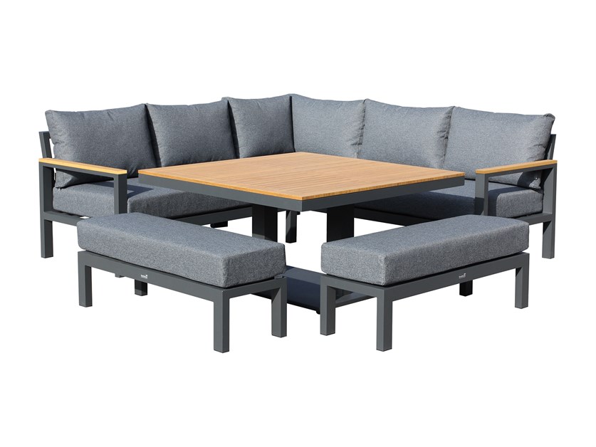 Bergen Corner Sofa with Square Piston Adjustable Height Teak Table & 2 Benches Alternative Image