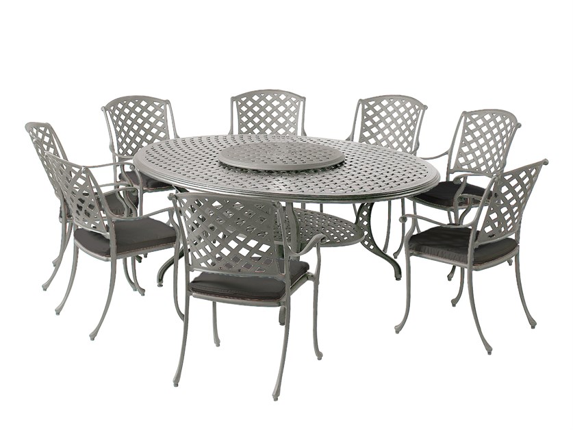Turin Stone Cast Aluminium 8 Seat Elliptical Dining Set with Lazy Susan. Alternative Image