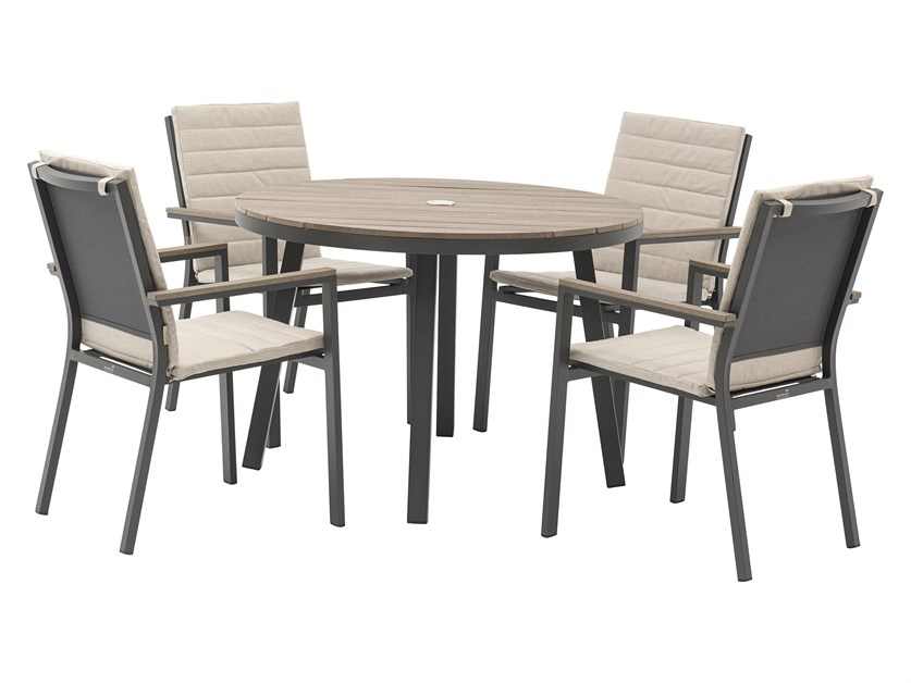 Zurich 4 Seat Round Dining Set with Parasol & Base Alternative Image