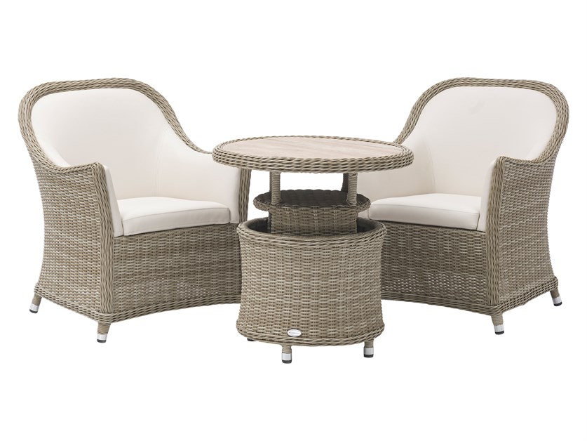 Monte Carlo Rattan Round Dual Height Bistro Table Set with 2 Armchairs Alternative Image