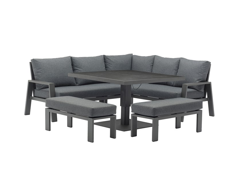 Amsterdam Corner Sofa with Square Ceramic Glass Piston Adjustable Height Table & 2 Benches Alternative Image